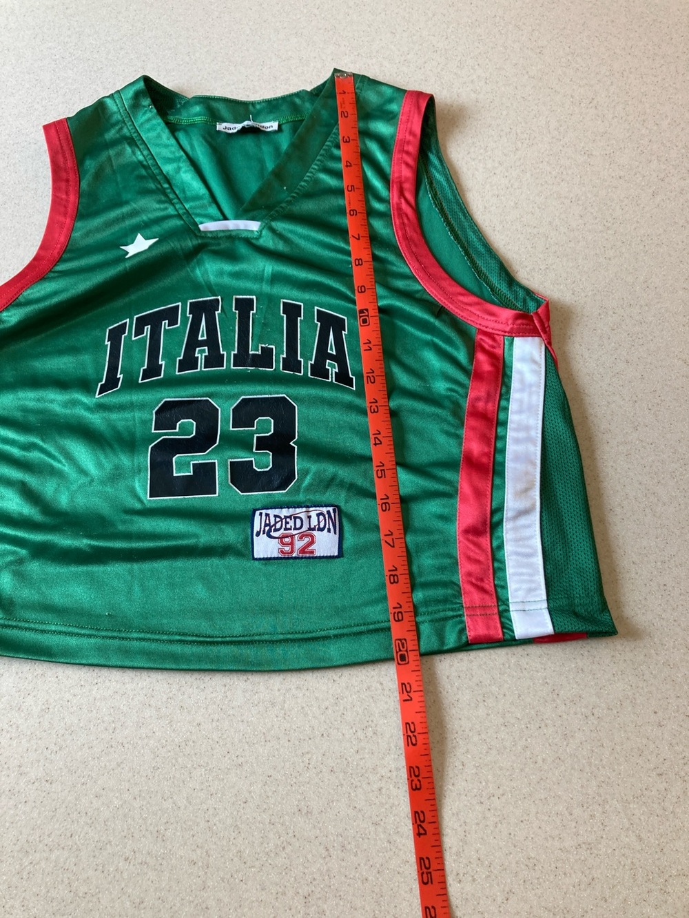 Jaded London Green Italia Crop Top Jersey with Red Trim - Picture 8 of 13